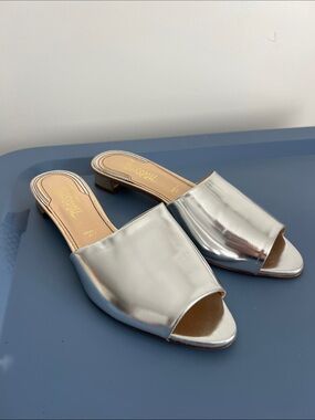 Jerome C. Rousseau delair silver gold metallic open toe slip on sandals 37.5